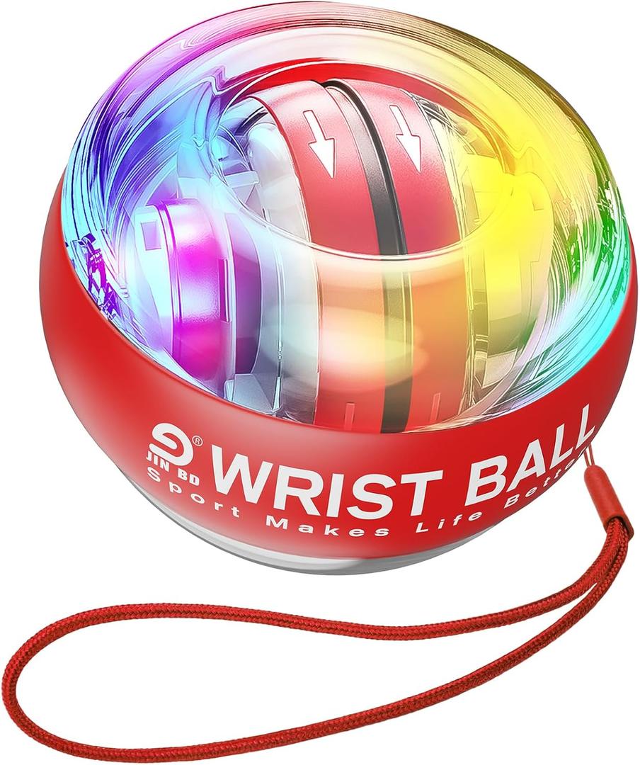 Wrist Trainer Ball Auto-Start Gyroscopic Forearm Exerciser Gyro Ball for Strengthen Arms, Fingers, Bones and Muscles (Red with LED light)