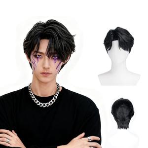 QACCF Short Layered Synthetic Fiber Mens Halloween Pelucas Chostume Cosplay Wig (Black)