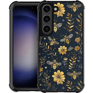 Compatible with Samsung Galaxy S23 Case,Vintage Yellow Bee Floral Amazing Pattern Design Shockproof Anti-Scratch Hard PC Back Case for Samsung Galaxy S23