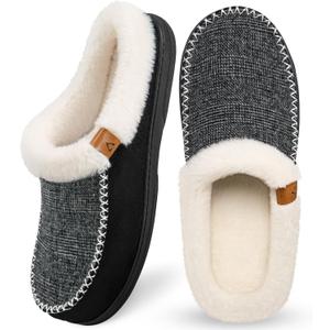 ATHMILE Men's Slippers Slip On Moccasin, Indoor Outdoor Warm Fuzzy Comfy House Shoes, Fluffy Wide Loafer Home Bedroom Slippers (9-10, Black White Wool) ATHMILE Men's Slippers Slip On Moccasin, Indoor Outdoor Warm Fuzzy Comfy House Shoes, Fluffy Wide Loafer Home Bedroom Slippers (9-10, Black White Wool)