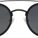 SOJOS Retro Vintage Round Polarized Sunglasses for Women Men Double Bridge Circle Sunnies SJ1104 (Small, Dark Black/Grey)