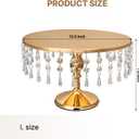 12 In Gold Cake Stand with Crystal Pendants, Gold Pedestal Cake Stand | Dazzling Metal Cake Holder Stand for Wedding, Party, Birthday, Baby Shower, Event Bridal Celebration (1 PC)