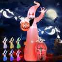 Elegear 12FT Halloween Inflatable Blow Up with Motion-Activated Screaming, 8-Mode Color Changing Flame Lights, Spooky Ghost Halloween Inflatables Outdoor Decorations for Yard Lawn Garden Porch Party