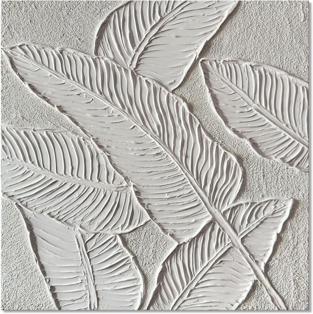 Leaf Art Wall Decor for Living Room - White Abstract Pictures Wall Art for Bedroom - Modern Home Office Wall Decor Size 29" x 59"