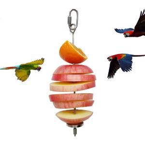 Bird Food Holder, Feeder Toy, Foraging Toy, Treat Skewer, Stainless Steel Parrot Fruit Vegetable Stick Holder (L)