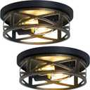 Farmhouse Light Fixtures,2 Pack Flush Mount Ceiling Light,Rustic Ceiling Light Fixture,Light Fixtures Ceiling Mount for Hallway,Kitchen,Entryway,Bedroom,E26 Base (10in-Antique Black)