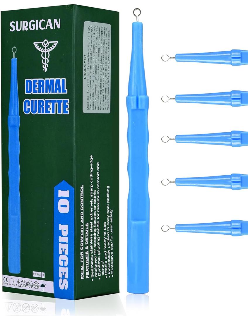 SURGICAN Sterile Disposable Dermal Curettes, Easy Peel Packing - Box of 10 - New and Improved (4 mm [Pack of 10])