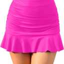 Tempt Me Women High Waisted Swim Skirts - Ruched Ruffle Bathing Suit Skirt with Short Tummy Control Swimsuit Bottoms, Medium (Pink)
