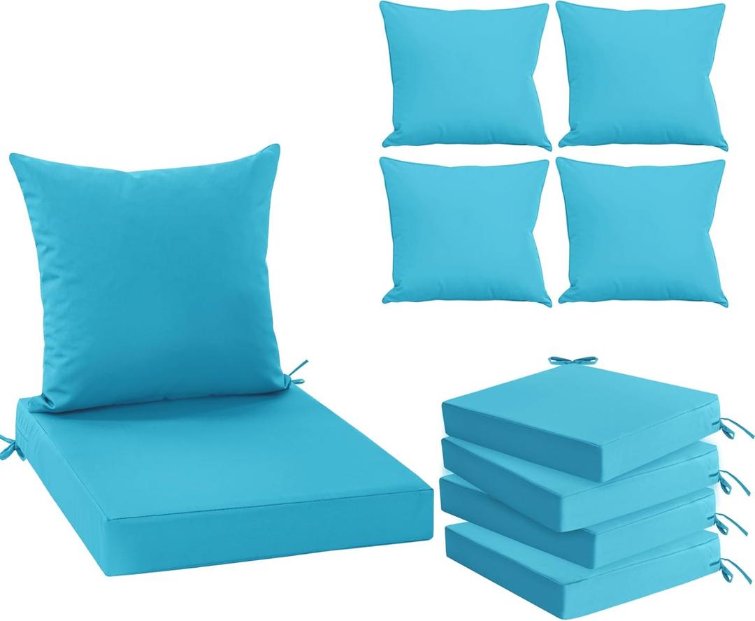 Outdoor Chair Cushions Set of 4, Waterproof Backrest and Seat Cushion Set for Patio Furniture, Outdoor Replacement Cushions with Removable Cover, 19 x 19 Inch, Teal (19*19 + 19*17 Inch, Teal)