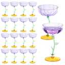 HKSZEH 24 Pcs Purple Plastic Ribbed Coupe Glasses Detachable 7oz Flower Cocktail Glasses Modern Wavy Plastic Cocktail Coupes Disposable Martini Glasses Mimosa Glassware champagne goblets (24, Purple)