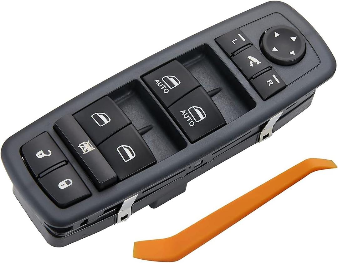 3+0 Metal Pins Master Power Window Switch.Compatible with 2012-2016 Dodge Grand Caravan,2012-2016 Chrysler Town Country.Driver Side Control switches Front Left OEM:68110872AA(Green Light)