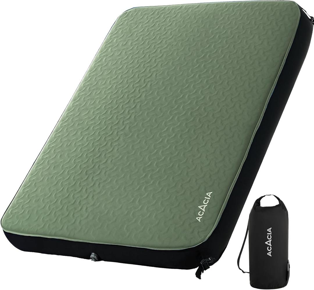 Acacia 4" Thick Self Inflating Sleeping Pad with Foam, Innovative Y-Shaped Telescopic Structure, Ultraportable Camping Air Mattress with Pump Sack, Easy Roll Up Sleep Bed for Travel Tent Car, Queen