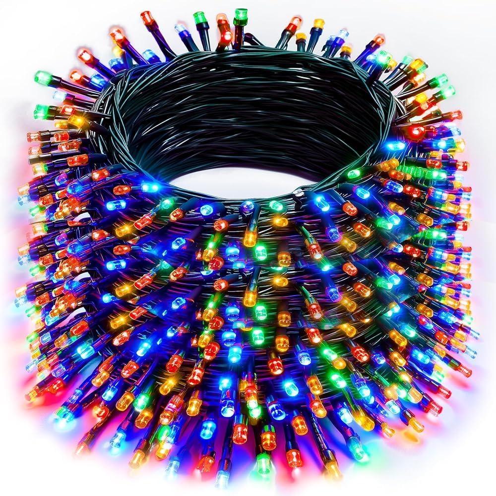 Christmas String Lights Outdoor, 328 FT 1000 LED Waterproof String Lights Green Wire with 8 Modes Timer, Christmas Decoration for Indoor Yard Tree Wedding Party Holiday, Multi-Colored