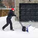 Ohuhu Snow Shovel for Driveway: 2026 Upgraded Heavy Duty Adjustable Angle Wheeled Metal Snow Shovels with 30"x12" Large Blade for Snow Removal, Snow Pusher with Wheels Efficient Remove Tool