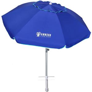 AMMSUN 7ft Heavy Duty HIGH Wind Beach Umbrella with sand anchor & Tilt pole Sun Shelter, UV 50+ Protection Outdoor Sunshade Umbrella with Carry Bag for Patio Garden Beach Pool Backyard Blue