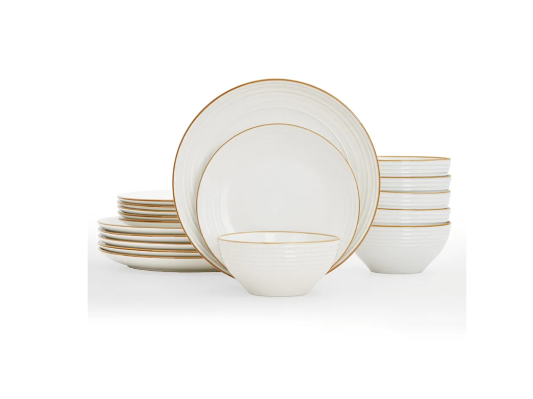 Famiware Jupiter Dinnerware Set, Plates and Bowls Dish Sets for 6 (18 Pieces), Microwave and Dishwasher Safe Stoneware Tableware, Chip and Scratch Resistant, White