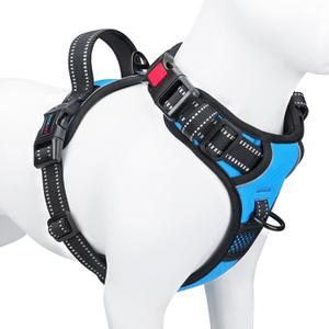 PHOEPET No Pull Dog Harness Medium Reflective Front Clip Vest with Handle, Adjustable 2 Metal Rings 3 Buckles,[Easy to Put on & Take Off](M, Blue)