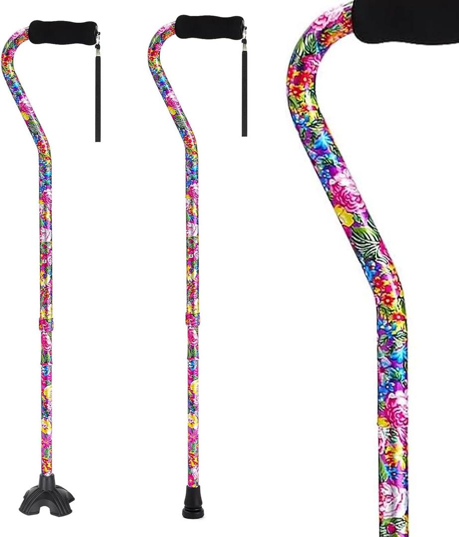 Elegant Walking Cane for Women, Foldable & Adjustable Cane for Seniors with Self-Standing Tip | Lightweight Mobility Aid for Stability & Balance Support (Pink Flower)