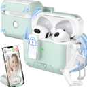 for AirPods 3rd Generation Case Cover, Compatible with Magsafe, Magnetic Automatic Lock, Charging Port Dust-Proof & Stand Design with Cleaning Kit, White/Green