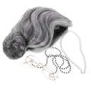 Old Lady Cosplay Set Wig Glasses Necklace and Eyeglass Chain for Halloween Costume Parties and Stage