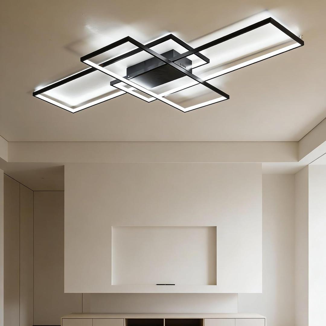 LED Ceiling Light 3000K-7000K Flush Mount Luminaire Dimmable with Remote Control Chandelier for Living Room Dining Room Bedroom Kitchen (Black-VL17025-B-L), 54" x 31" x 3"