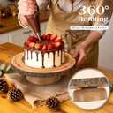 Cake Turntable 12" Wooden Cake Stand with Cake Cutting Set Rustic Cake Stand for Wedding/Party/Baby Baptism/Reception Event/Rotating Cake Display Stand