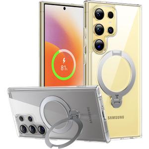 TORRAS 360Spin Magnetic Kickstand for Samsung Galaxy S24 Ultra Case, Compatible with Magsafe, Transparent Slim Protective S24 Ultra Phone Case with Stand&Ring Holder, Ostand Spin, Clear