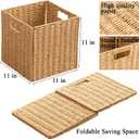 Foldable Storage Baskets with Handles Paper Rope Storage Baskets Rectangle Collapsible Hand Woven Storage Cubes Bins for Organizing Shelves Living Room Bedroom Pantry (4, 11'' x 11'' x 11'')