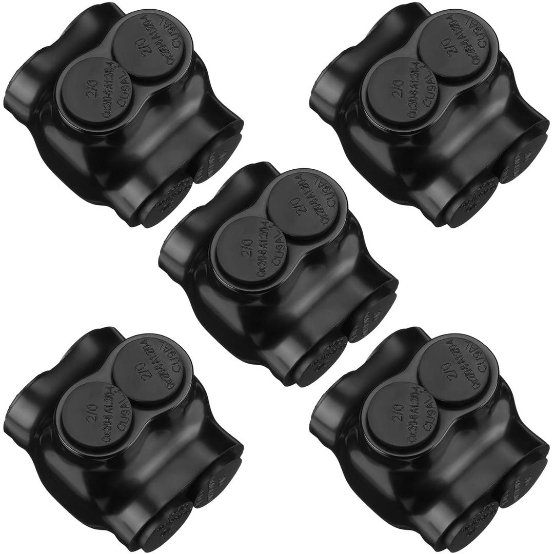 Copkim 5 Pcs 2 Port Insulated Wire Connectors Aluminum Inline Splice Tap Connector Pre-Filled Oxide Inhibitor Dual Entry for Electrical Wires Application (2/0-6 Wire Range,Slotted or 3/16" Allen Hex)