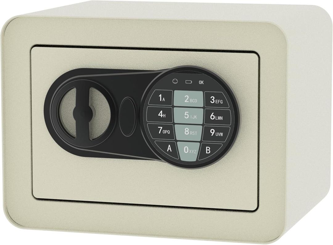 Small Safe Box - Home Safe for Money Jewelry Documents, Solid Lock Box, Mini Security Box with Digital Electronic Security Keypad for Home Office Hotel (Cream Yellow)
