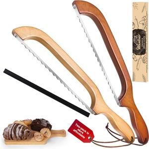Woodever Bread Knife, 2 Pack Bread Slicer for Homemade Bread, 16'' Wooden Sourdough Bread Knife with Bow Design, Premium Stainless Steel Serrated Bread Cutter for Bagels and Baguettes (2 Pack)