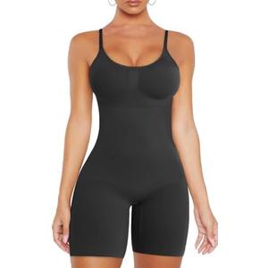 VVX Shorts Bodysuit for Women Tummy Control Shapewear Seamless Sexy Butt Lifting Workout Bodycon One Piece Short Jumpsuit, M/L