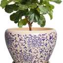 Ceramic Pots for Plants 10 Inch - Indoor Flower Pots with Drainage Hole and Tray, Decorative Pot for Indoor Outdoor Plants, Round Planters, Bathroom Decor, Gifts for Men Women, Retro Blue