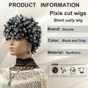Afro Wig Afro Wigs For Black Women Pixie Wigs For Women Curly Hair Wig Gray Wigs Black Curly Wig Synthetic Curly Wig Curly Afro Wigs For Black Women Grey Curly Wig Curly Short WigBlack And Gray
