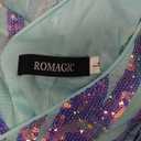 Romagic One Shoulder Formal Sequin Dresses Holographic Evening Maxi Gown Blue, Large