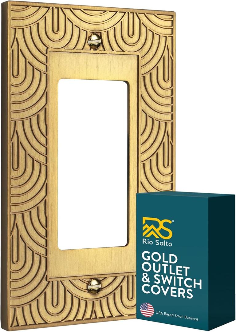 Rio Salto Rocker Light Switch Cover Plate Gold Metal Outlet Covers Decorative Art Deco Geometric Wall Plates Gatsby Collection, Midsize 5.00" X 3.13"