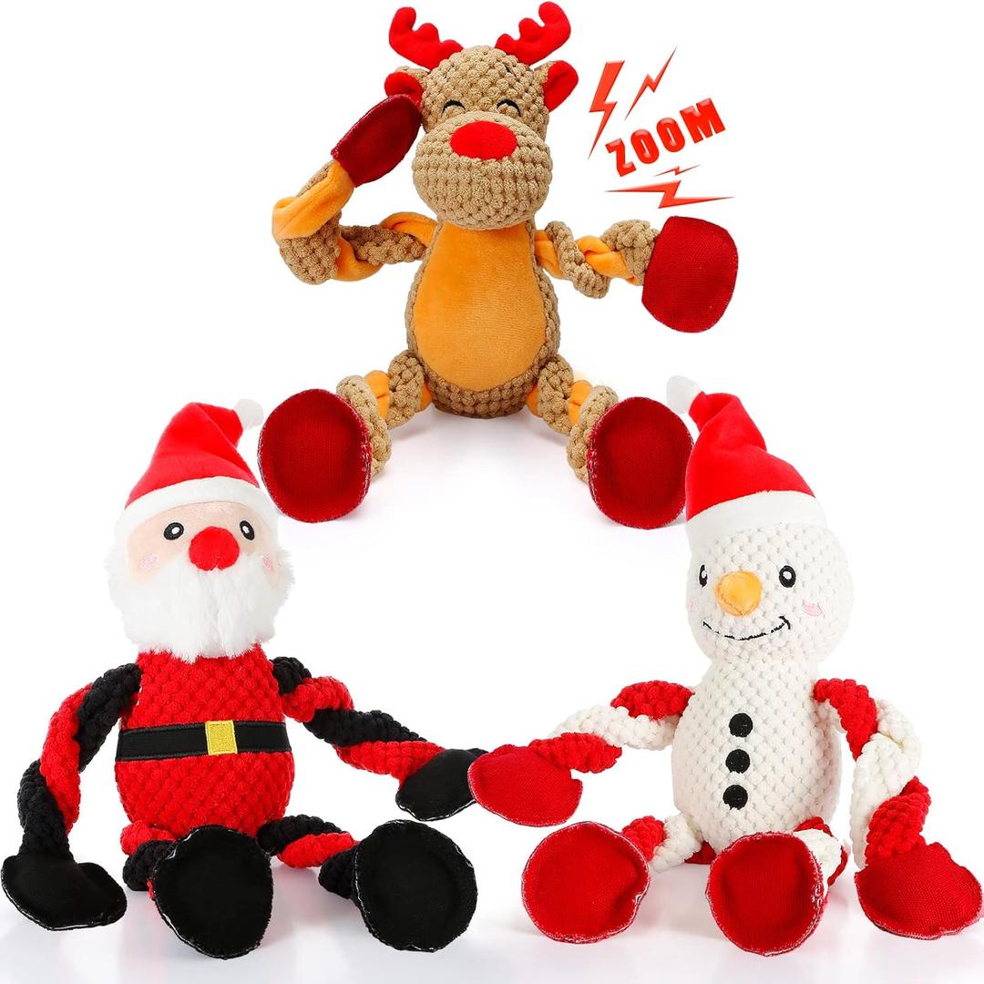 Senneny 3 Pack Dog Christmas Toys Santa,Reindeer and Snowman, Squeaky Toys for Dogs Puppy, Stuffed Plush for Large Medium Small Dogs, Interactive Durable Dog Chew Toys
