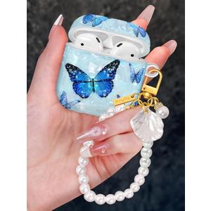 Coralogo for AirPods 2nd/1st Case with Pearl Keychain - Cute Women Glitter Shell Design Cover Girls Girly Pretty Stylish Kawaii Girlish Protective for Apple for AirPods 1/for Airpods 2 Case, Castle (Butterfly)