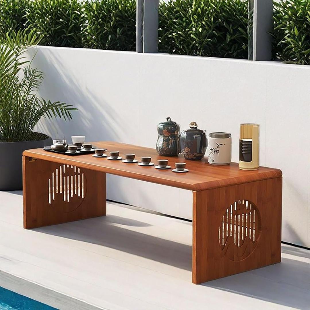 Folding Coffee Table Bamboo Foldable Japanese Floor Table Unique Portable Solid Wood Low Tatami Table, No Assembly Solid Wood Japanese Style Low Tea Table for Sitting on The Floor Easy Storage (100*37)