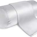 Prasacco 2 Packs Round Neck Pillow Covers, 16 x 5.9 Inch Silk Cylinder Case With Hidden Zipper - Soft Bolster Pillowcases for Roll Pillows