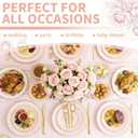 Pink Plastic Plates with Gold Rim, Scalloped Plastic Plates Set Includes 25 Dinner, 25 Dessert Plate, 75 Gold Silverware for 25Geusts for Wedding Birthday Parties (125Pcs Pink)