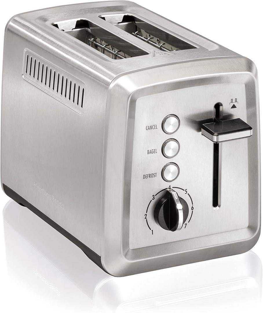 Hamilton Beach 2 Slice Toaster with Extra-Wide Slots, Bagel Setting, Toast Boost, Slide-Out Crumb Tray, Auto-Shutoff & Cancel Button, Defrost Function, Stainless Steel (22794)