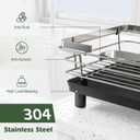 In Sink Dish Drying Rack, Expandable Over The Sink Dish Rack for Small Kitchen, Space Saving Stainless Steel Dish Drainer with Utensil Holder, 14.1"-21.2" L x 11"W, Small Plate Dryer Strainer, Silver