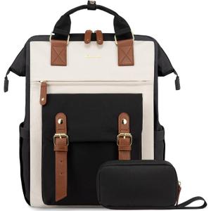 LOVEVOOK Laptop Backpack For Women Work Travel Backpack Purse, Nurse Bag College Backpack, Teacher Business Laptop Bag, Waterproof Wide Open Computer Back pack, 15.6 Inch, Black-Beige-Brown