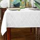 SASTYBALE Rectangular Tablecloth Damask Pattern Table Cloth Spillproof Wrinkle Resistant Spill-Proof Polyester Table Cover for Indoor and Outdoor Use (Rectangle/Oblong, 52" x 70" (4-6 Seats), White)