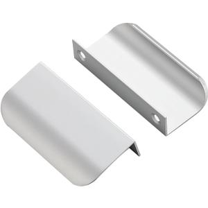 Ravinte 10 Pack Finger Pulls for Cabinets - 64mm/2.52" Hole Center Tab Handle Silver Edge Pulls - Concealed Handles for Kitchen Drawer - 80mm/3.15" Length