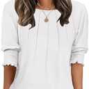 ANRABESS Womens Tops 3/4 Sleeve Crewneck Pleated Dressy Casual Shirts 2025 Summer Business Basic Tee Blouses Work Outfits White XXL