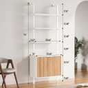 INNOD 74" Tall Bookshelf with Storage Cabinet, Modern Ladder Shelf with Wood and Metal Frame, Wall Mount Bookcase Open Display Shelf Furniture for Living Room, Bedroom, Home Office, White and Oak, 74" H x 23.6" W x 14" D