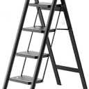 Household Stepladders 3 Step Ladder, Folding Step Stool with Wide -Slip Pedal, 330lbs Sturdy Steel Ladder, Convenient Handgrip, Lightweight, Portable Steel Step Stool Folding Stepladder 