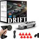 RC Drift Car, 1/43 Mini Rc Drift car with Gyroscope, 2.4GHz Full Proportional Remote control Cars, 4WD High Speed Racing with Lights, Racing Tires, Model Cars Gift for Adults, Kids, Boys, Girls (Grey)